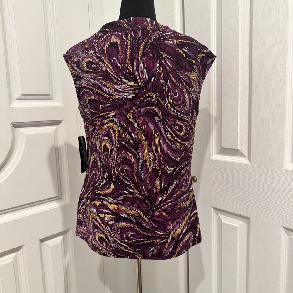 Black Label NWT by Evan-Picone Women's Sleeveless Blouse Plum Multi Color Small - Picture 4 of 7